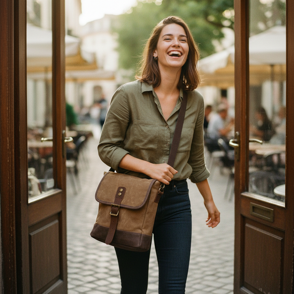 レトロキャンバス ショルダーバッグ｜軽量0.5kg・経年変化・外出に最適｜男女兼用