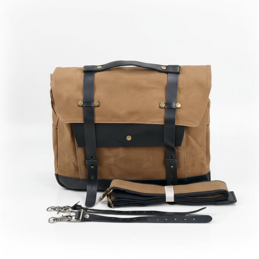 バイク用 ヴィンテージキャンバスサイドバッグ｜防水オイルドキャンバス×本革 - Travel Base Works - 