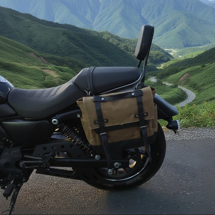 バイク用 ヴィンテージキャンバスサイドバッグ｜防水オイルドキャンバス×本革 - Travel Base Works - 