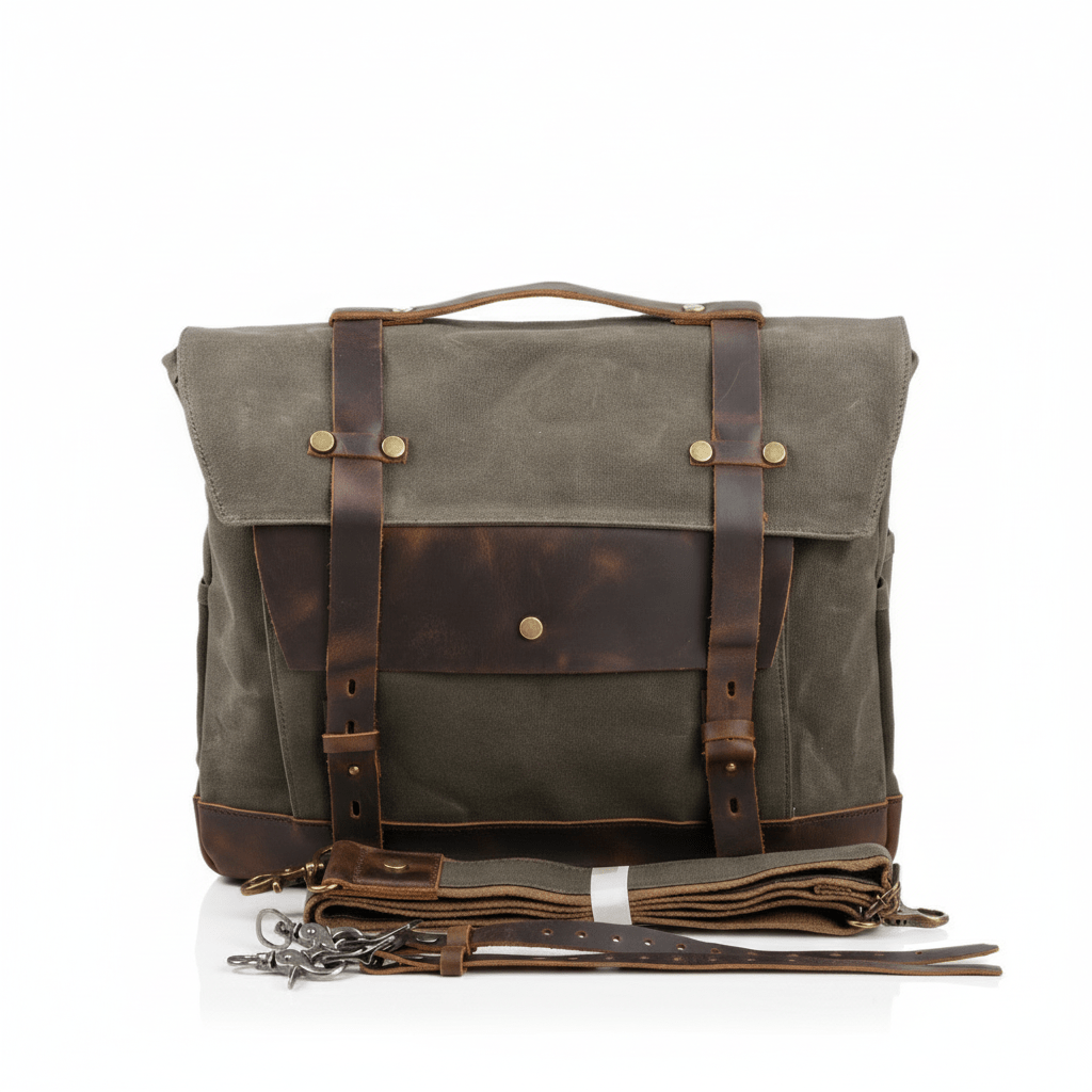 バイク用 ヴィンテージキャンバスサイドバッグ｜防水オイルドキャンバス×本革 - Travel Base Works - 
